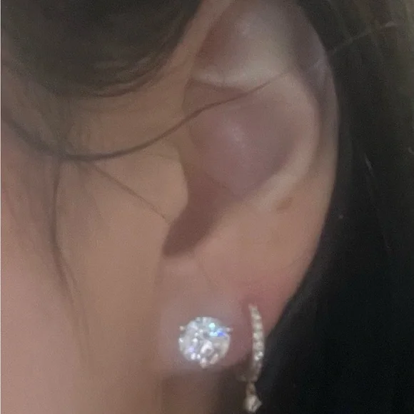 14k Solid Rose Gold and Natural Diamonds Huggie Hoop - single - Picture 8 of 9